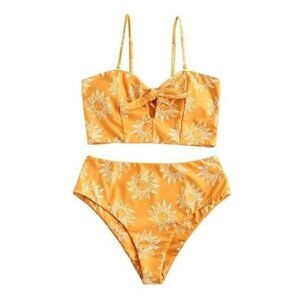 ZAFUL Bikini Swimsuit Set Size Small 4 Golden Sun Sunflower Bustier Top Highrise